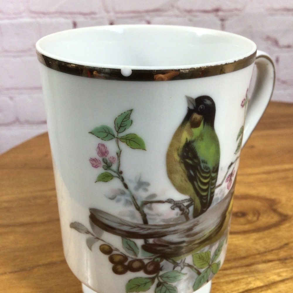 Vintage Royal Crown Songbirds Porcelain Footed Mugs - Set of 6 - Picture 7 of 11